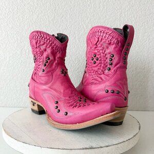 Lane COSSETTE Womens Cowboy Booties 8 Western Cowgirl Short Boots Pink Leather